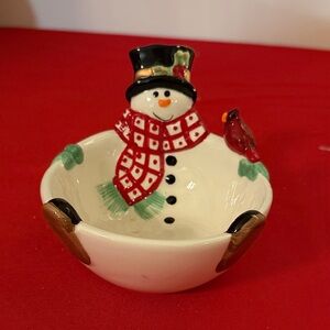 Festive Snowman Bowl with Red Scarf